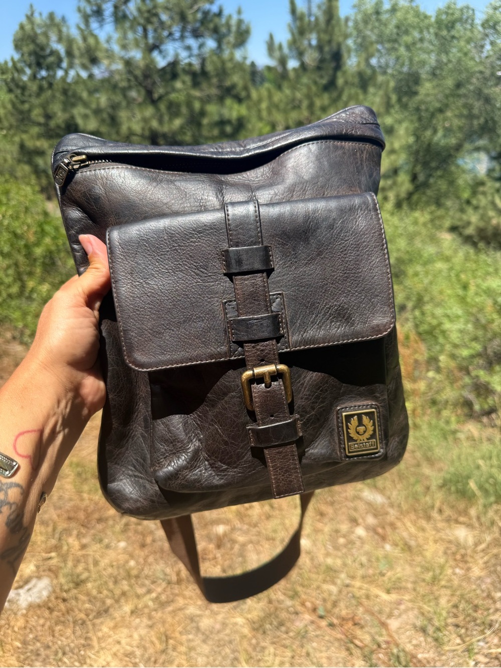 Belstaff vintage Italian leather speed bag messenger shoulder bag in brown